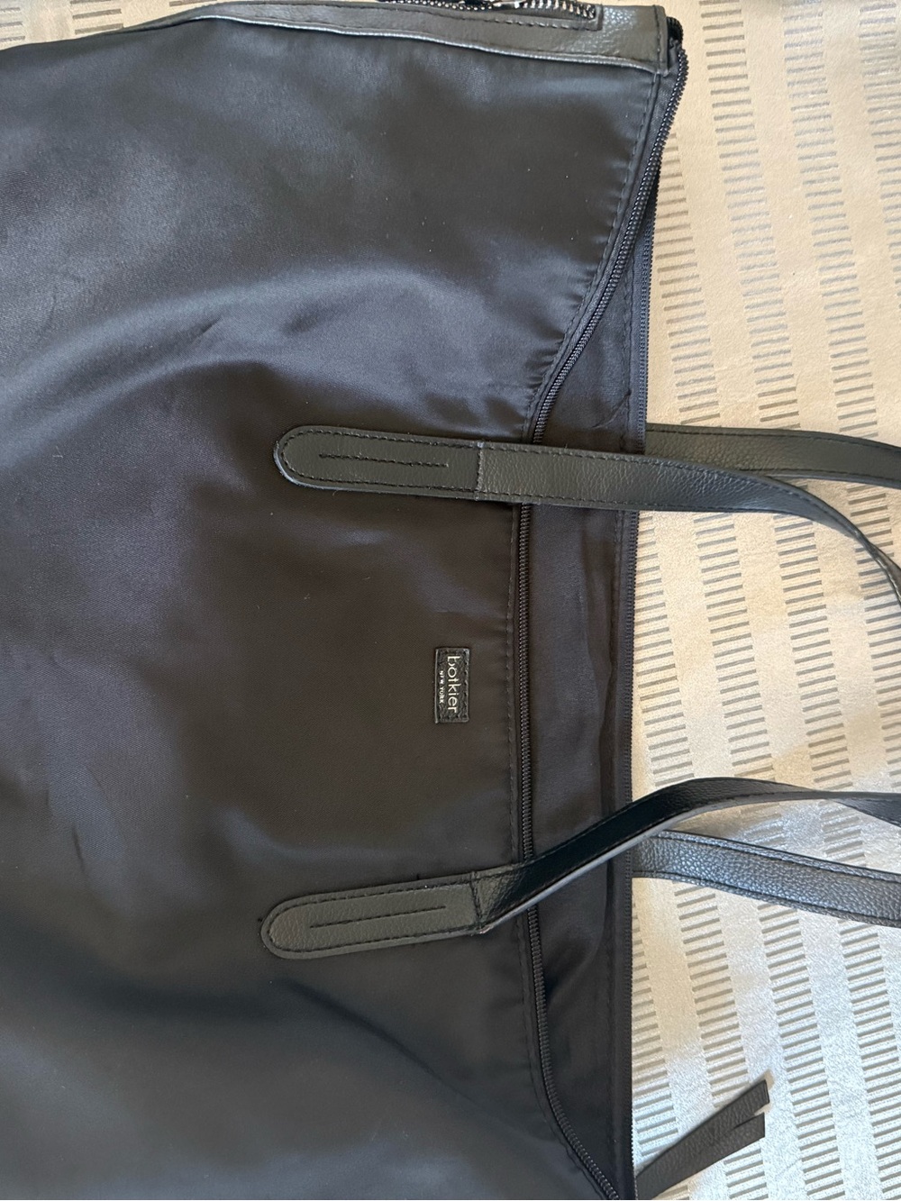 Botkier New York Bond Black Nylon Tote Bag Leather Trim Side Zip Detail